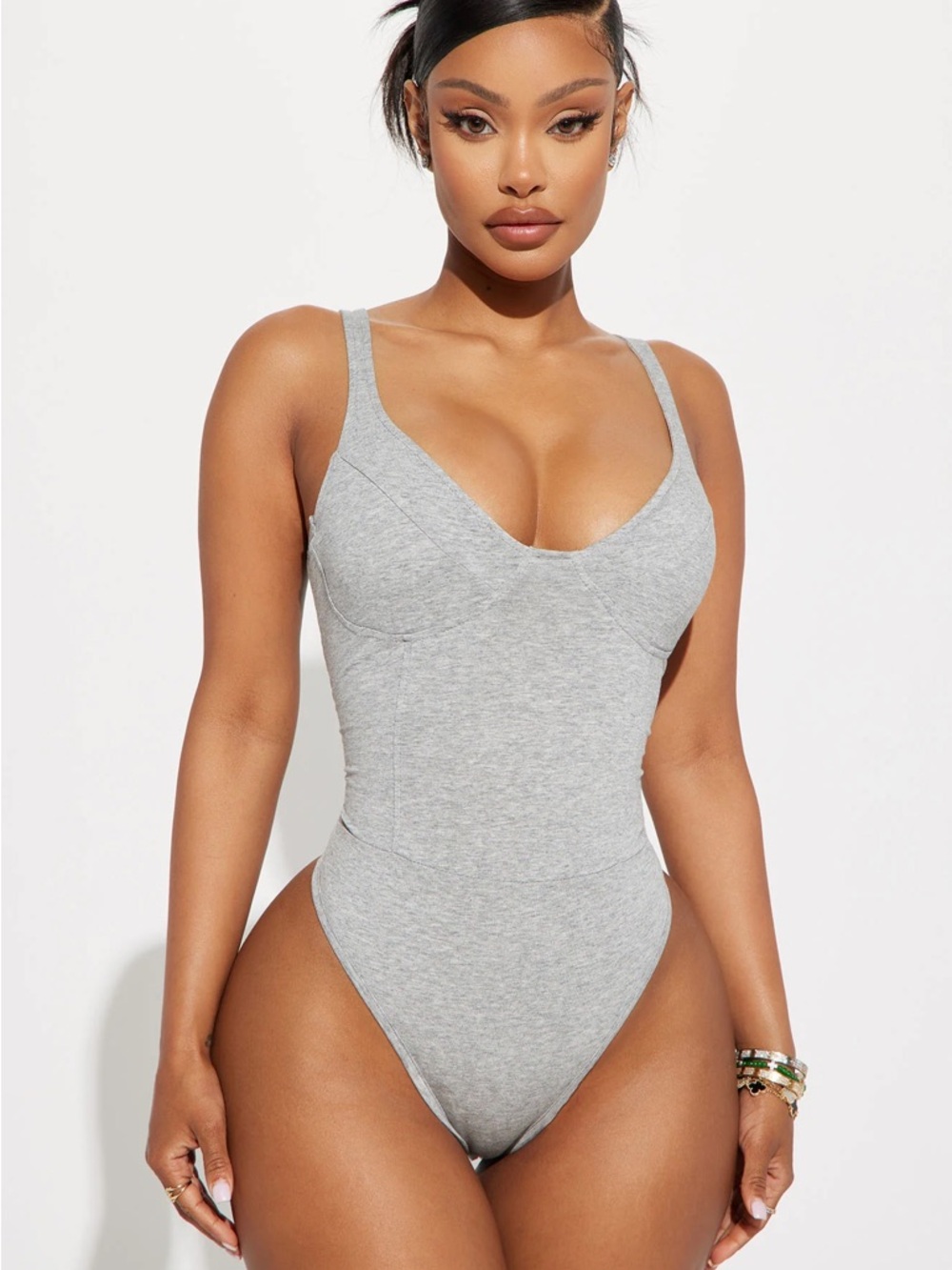 Fashion Nova Grey Seamless Scoop Neck Bodysuit